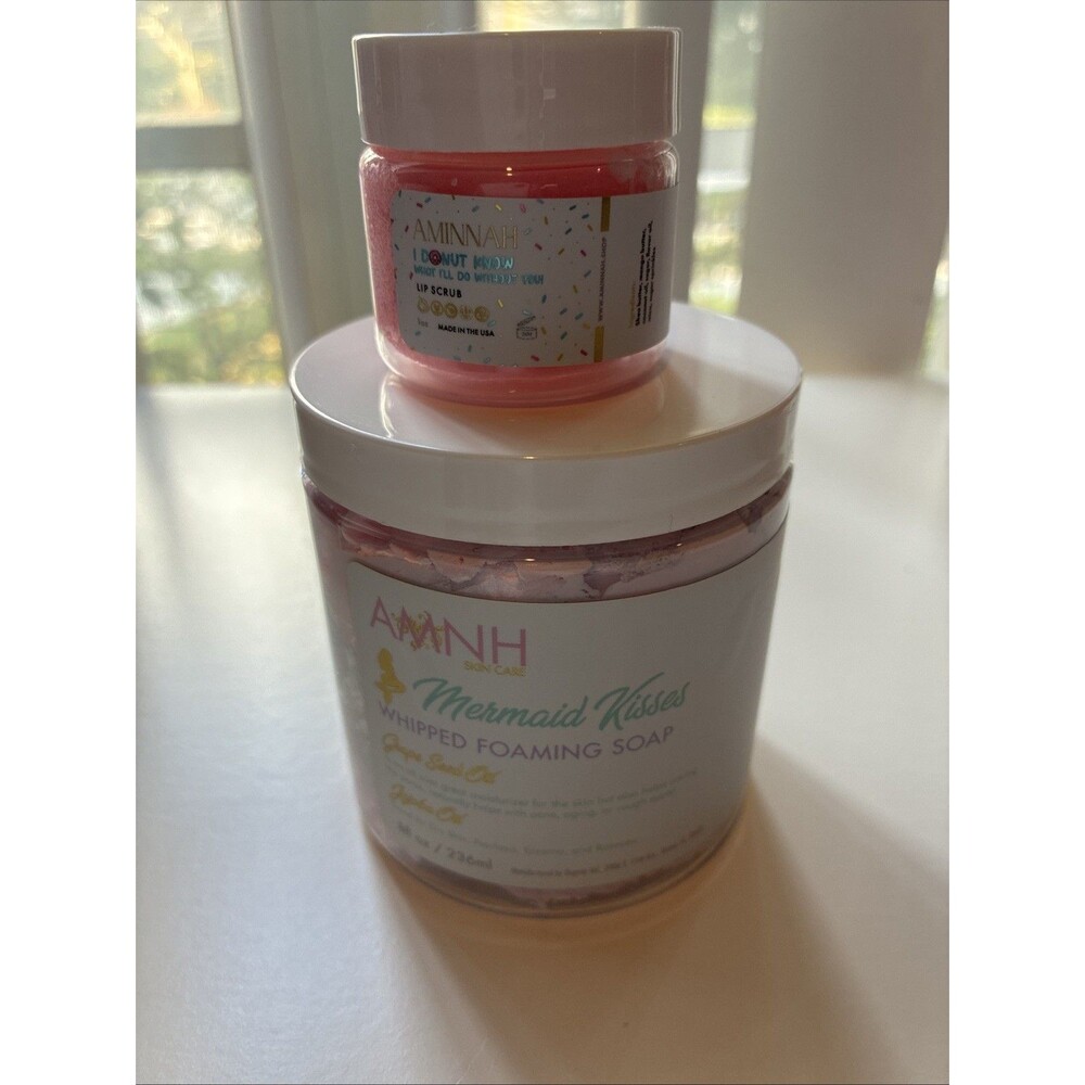 Aminnah(AMNH) Mermaid Kisses Whipped Foaming Soap 8oz+ Lip Scrub Bundle